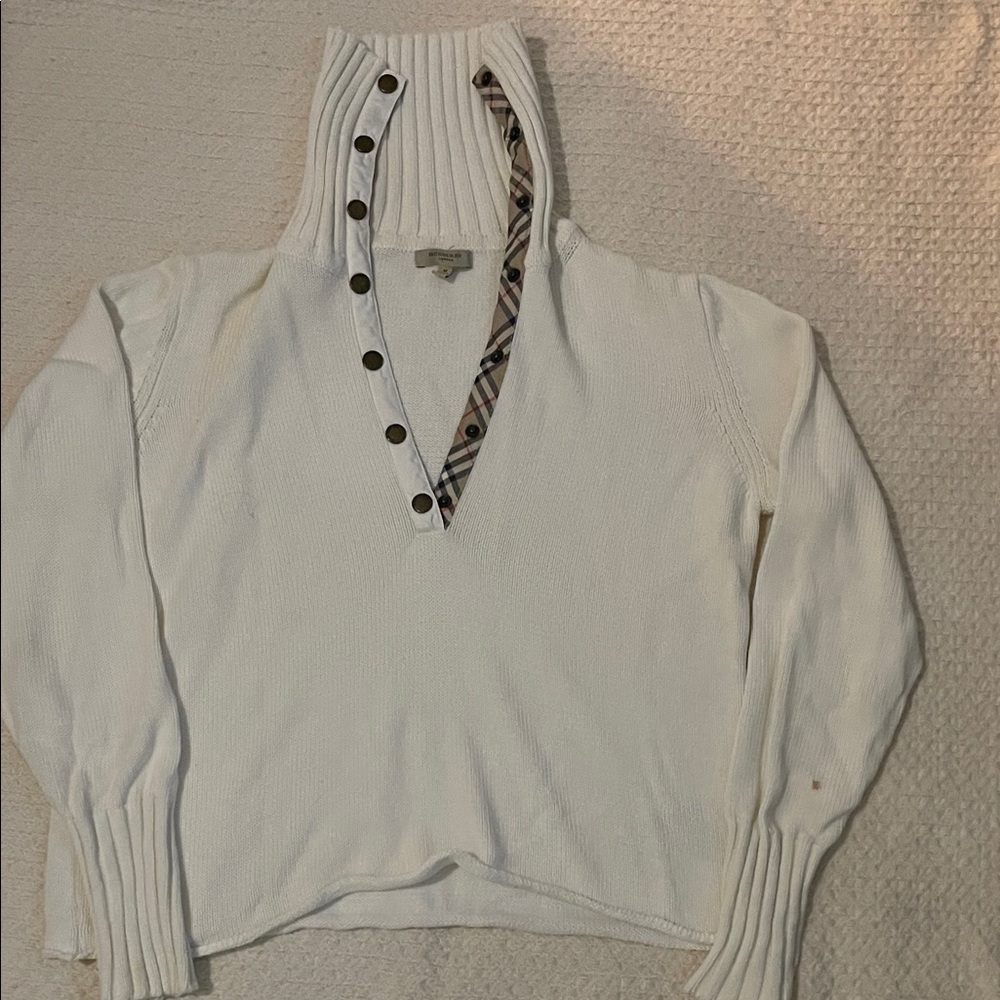 Burberry White Cowl Neck Sweater with Button Detail